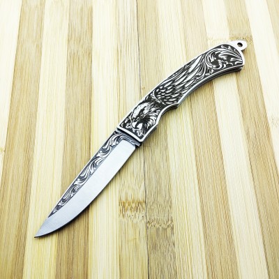 N690 Kartal Gravür Desenli Kuyruk Kilitli Çakı | Premium Çakı