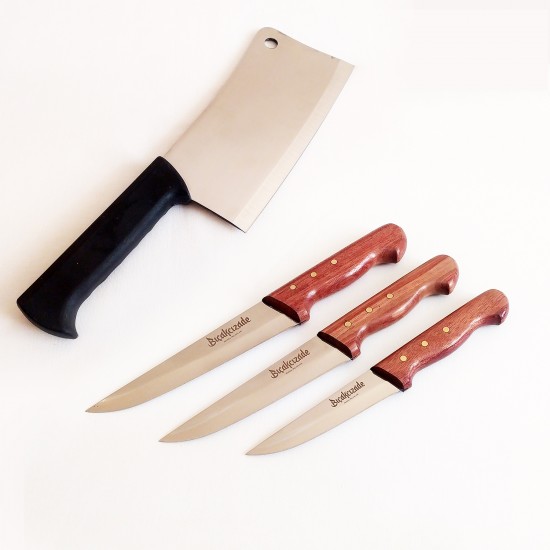 Bıçakcızade Gül Saplı Bursa Bıçak 3lü Set + Satır